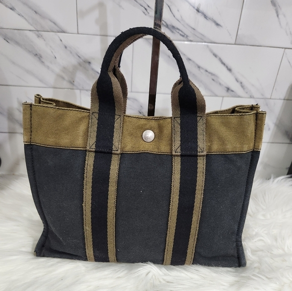 🔹️HERMES 🔹️TOTE BAG | TOTE BAG COLORS BLACK & ARMY GREEN W/ COA - Picture 1 of 15